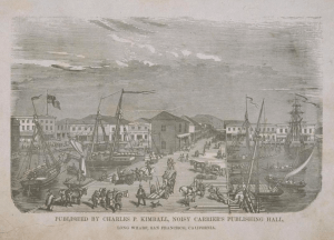 Courtesy of the Bancroft Library, U.C. Berkeley, wood engraving, 15 x 23 cm.